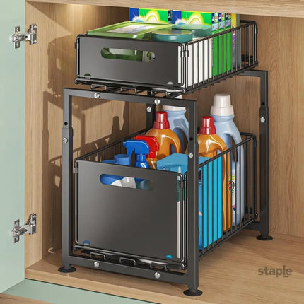 CARLA HOME 2-Tier Under Sink Organizer with Sliding Drawers & Height Adjustable for Kitchen Bathroom Cabinet Organization-2050057520243937280