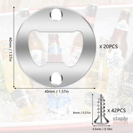 20 Set Stainless Steel Bottle Opener Insert Kits Metal Beer Bottle Opener Beer Wine Hardware Parts with 42Pcs Screws