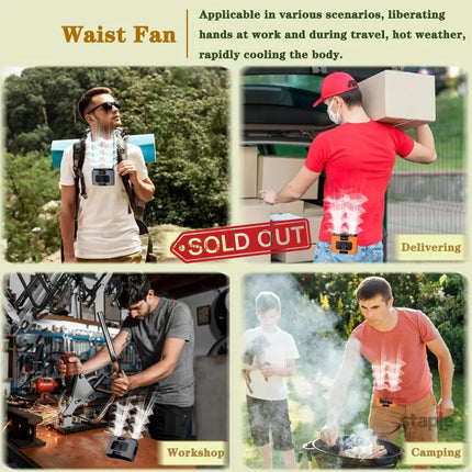 20000mAh Outdoor Portable Waist Fan Hanging Neck Fan Strong Wind with Power Bank LED Lighting for Sports Courier