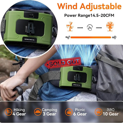 20000mAh Outdoor Portable Waist Fan Hanging Neck Fan Strong Wind with Power Bank LED Lighting for Sports Courier