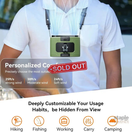 20000mAh Outdoor Portable Waist Fan Hanging Neck Fan Strong Wind with Power Bank LED Lighting for Sports Courier