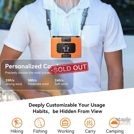 20000mAh Outdoor Portable Waist Fan Hanging Neck Fan Strong Wind with Power Bank LED Lighting for Sports Courier