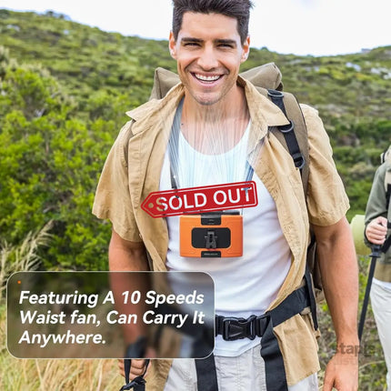 20000mAh Outdoor Portable Waist Fan Hanging Neck Fan Strong Wind with Power Bank LED Lighting for Sports Courier