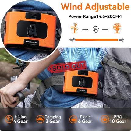 20000mAh Outdoor Portable Waist Fan Hanging Neck Fan Strong Wind with Power Bank LED Lighting for Sports Courier