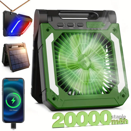20000mAh Solar Camping Fan with LED Light - Appliances > Fans > Portable Fans