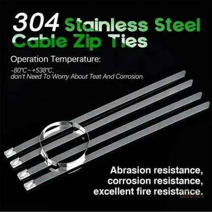 20X Stainless Steel Cable Ties S304 Marine Grade Zip Strap Locking Wrap 100-800Mm - 7.9x800mm - Commercial > Packaging