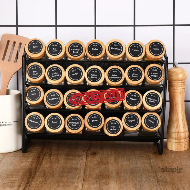 CARLA HOME 24 Glass Spice Jars with Bamboo Lids Shaker Tops 180 Spice Labels White Pen & Funnel for Kitchen