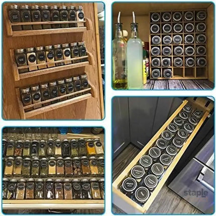CARLA HOME 24 Glass Spice Jars with Lids Shaker Tops 180 Spice Labels White Pen & Funnel for Kitchen Organization Spice