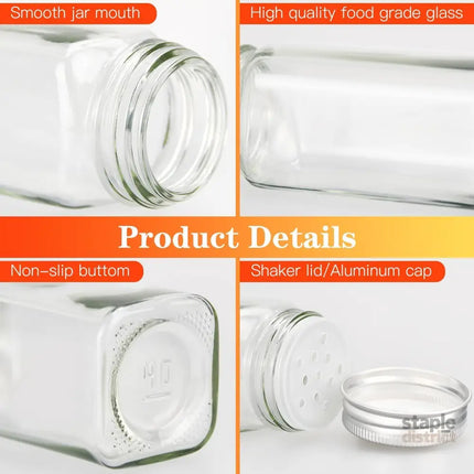 CARLA HOME 24 Glass Spice Jars with Lids Shaker Tops 180 Spice Labels White Pen & Funnel for Kitchen Organization Spice