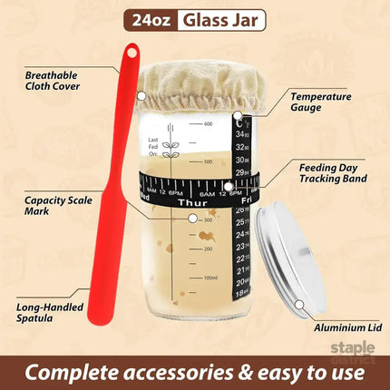 24oz Bread Fermentation Glass Jar Baking Supplies Airtight Container Dough - Home & Garden > Kitchenware > Food Storage