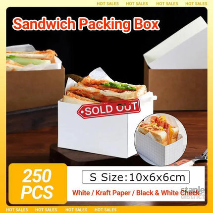 250PCS Sandwich Packaging Box Breakfast Hamburger Wrapping Box S Size - White - Commercial > Packaging > Postage