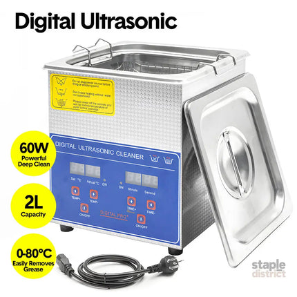 2L Ultrasonic Cleaner Lab-Grade Stainless Steel Ultrasonic Cleaning Machine Digital Heating Timer and Basket for Home