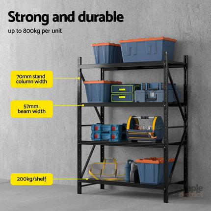 2Mx1.5M Giantz Garage Shelving Warehouse Rack Black - Tools > Tools Storage > Wall Storage Racks