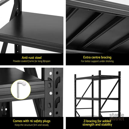 2Mx1.5M Giantz Garage Shelving Warehouse Rack Black - Tools > Tools Storage > Wall Storage Racks