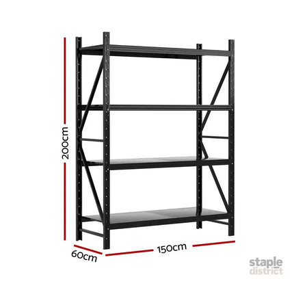2Mx1.5M Giantz Garage Shelving Warehouse Rack Black - Tools > Tools Storage > Wall Storage Racks