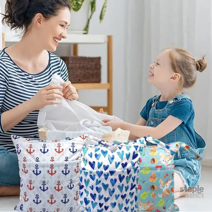 2PCS Cartoon Printed Diaper Bag Double Zipper Washable Storage Organizer - Blue Heart - Baby & Kids > Kid’s Furniture >