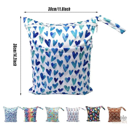 2PCS Cartoon Printed Diaper Bag Double Zipper Washable Storage Organizer - Blue Heart - Baby & Kids > Kid’s Furniture >