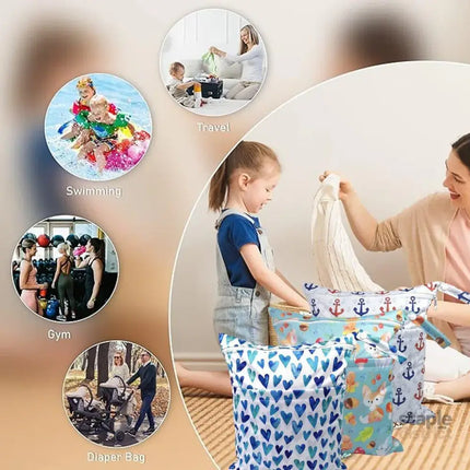 2PCS Cartoon Printed Diaper Bag Double Zipper Washable Storage Organizer - Blue Heart - Baby & Kids > Kid’s Furniture >