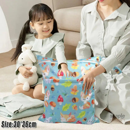 2PCS Cartoon Printed Diaper Bag Double Zipper Washable Storage Organizer - Blue Heart - Baby & Kids > Kid’s Furniture >