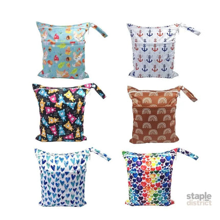 2PCS Cartoon Printed Diaper Bag Double Zipper Washable Storage Organizer - Blue Heart - Baby & Kids > Kid’s Furniture >