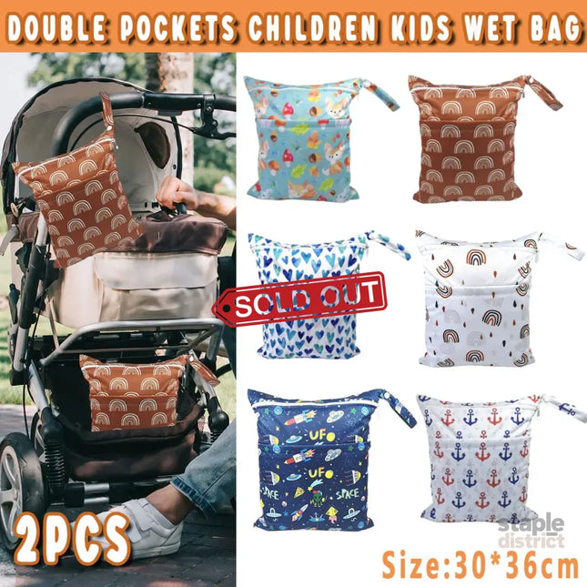 2PCS Cartoon Printed Diaper Bag Double Zipper Washable Storage Organizer - Colour Heart - Baby & Kids > Kid’s Furniture