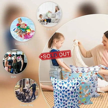 2PCS Cartoon Printed Diaper Bag Double Zipper Washable Storage Organizer - Colour Heart - Baby & Kids > Kid’s Furniture