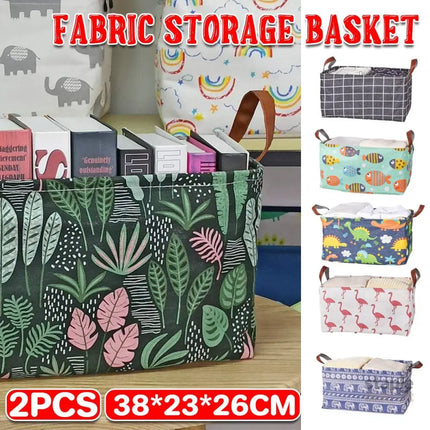 2pcs Foldable Cotton Linen Storage Baskets Home Organizer Box Office Supplies - Dinosaur - Baby & Kids > Kid’s
