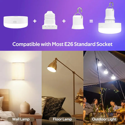Battery Operated Light Bulbs 5000mAh Rechargeable Light Bulb Set of 2 with Remote 3 Colors 10 Levels Dimmable Fabric