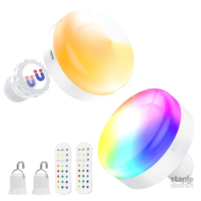 Battery Operated Light Bulbs 5000mAh Rechargeable Light Bulb Set of 2 with Remote 3 Colors 10 Levels Dimmable Fabric