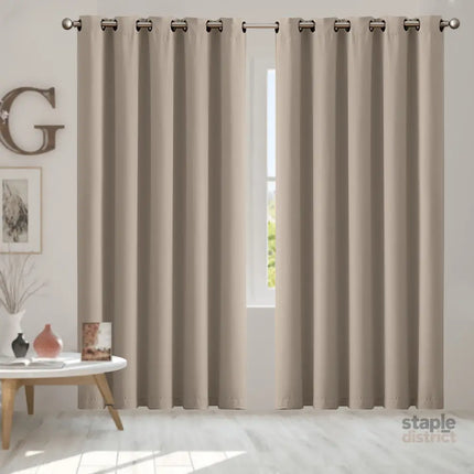 2x Blockout Curtains Panels 3 Layers Beige-2018816697192026118