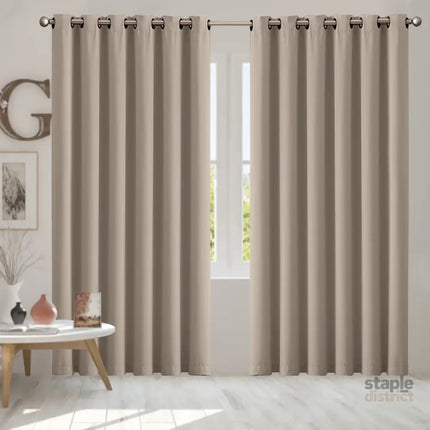 2x Blockout Curtains Panels 3 Layers Beige-2029387284419317766