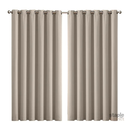 2x Blockout Curtains Panels 3 Layers Beige-2029387284419317760