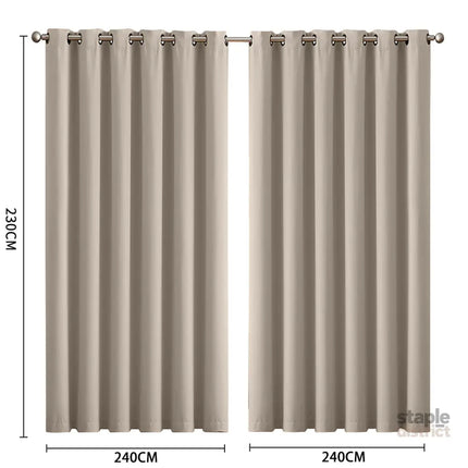 2x Blockout Curtains Panels 3 Layers Beige-2029387284419317762
