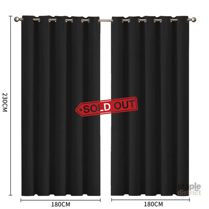 2x Blockout Curtains Panels 3 Layers Black-2029387284071190530
