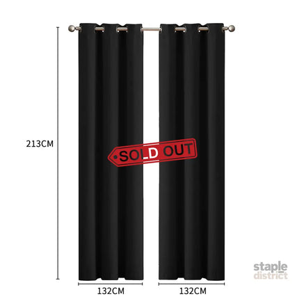 2x Blockout Curtains Panels 3 Layers Black-2018816668368769026