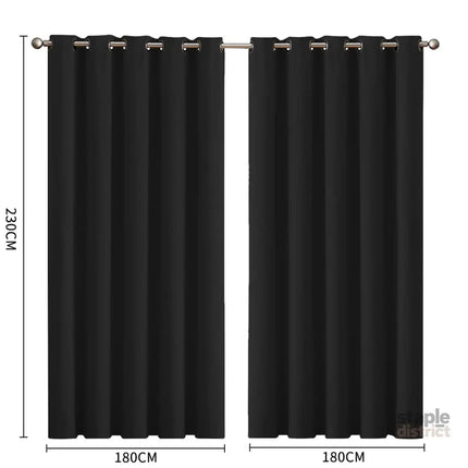 2x Blockout Curtains Panels 3 Layers Black-2029387284071190530