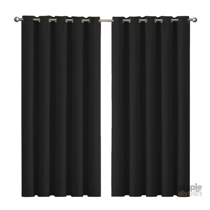 2x Blockout Curtains Panels 3 Layers Black-2029387284071190528