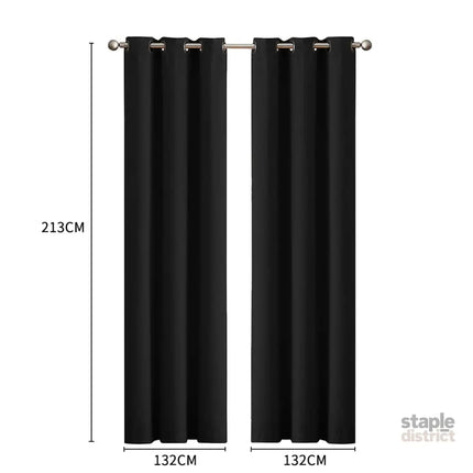 2x Blockout Curtains Panels 3 Layers Black-2018816668368769026