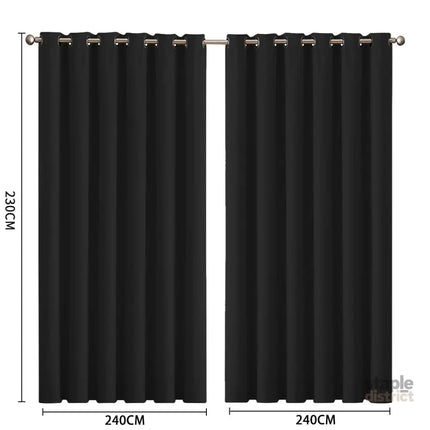 2x Blockout Curtains Panels 3 Layers Black-2029387284603867138