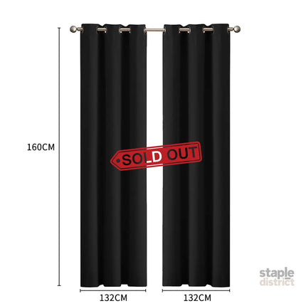2x Blockout Curtains Panels 3 Layers Black-2029387283551096834
