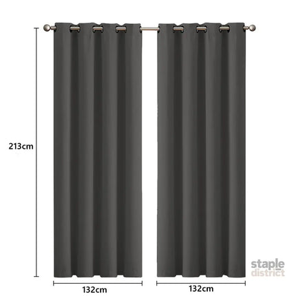 2x Blockout Curtains Panels 3 Layers Charcoal CD1003-132X213-GR-2029387283907612674