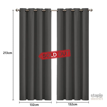 2x Blockout Curtains Panels 3 Layers Charcoal CD1003-132X213-GR-2029387283907612674