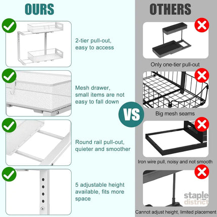 CARLA HOME 2 Pack Under Sink Organizer Pull Out Sliding Cabinet Storage Shelf with Height Adjustable for Kitchen, Bathroom or Laundry Room (White)-2050057514736816132