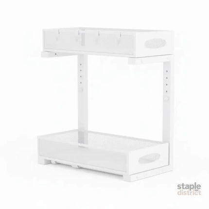 CARLA HOME 2 Pack Under Sink Organizer Pull Out Sliding Cabinet Storage Shelf with Height Adjustable for Kitchen, Bathroom or Laundry Room (White)-2050057514736816135