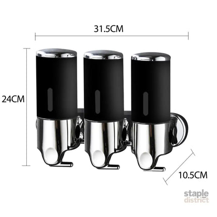 3 Bottles Bathroom Shower Soap Dispenser Black-2018816652975673346
