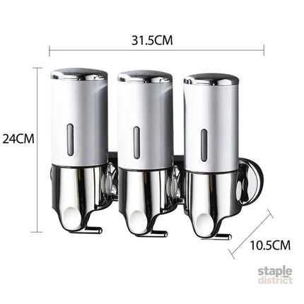 3 Bottles Bathroom Shower Soap Dispenser Silver-2029387262189506562
