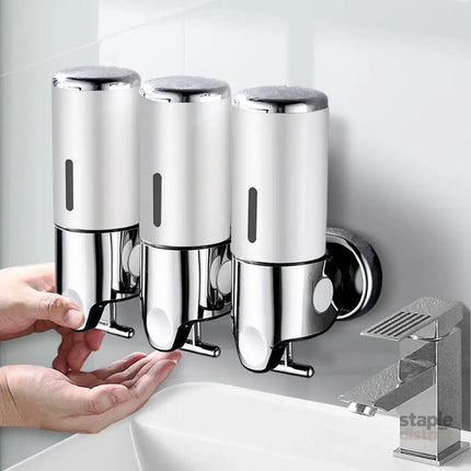 3 Bottles Bathroom Shower Soap Dispenser Silver-2029387262189506567