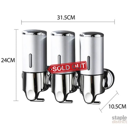 3 Bottles Bathroom Shower Soap Dispenser Silver-2029387262189506562