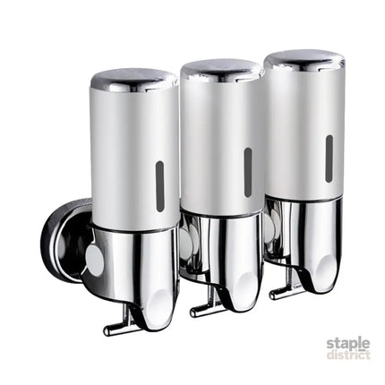 3 Bottles Bathroom Shower Soap Dispenser Silver-2029387262189506560