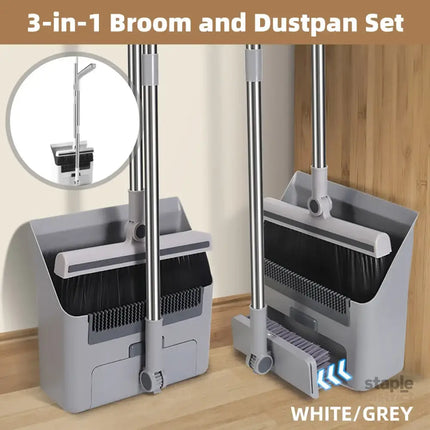 3 in1 Broom Set for Winnowing Brushing Handheld Cleaning Tool Home Kitchen Floor - Grey - Commercial > Commercial